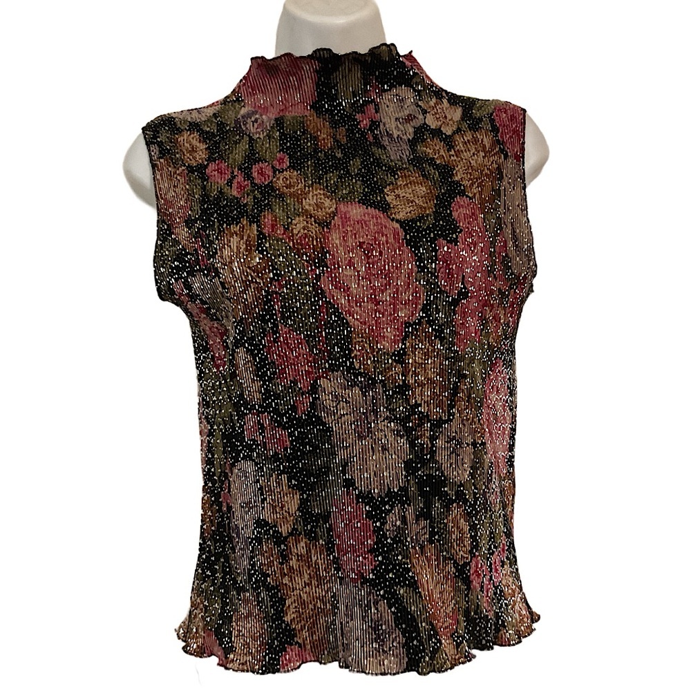 Vintage high neck sleeveless Floral Sleeveless Top Multicolor 90s